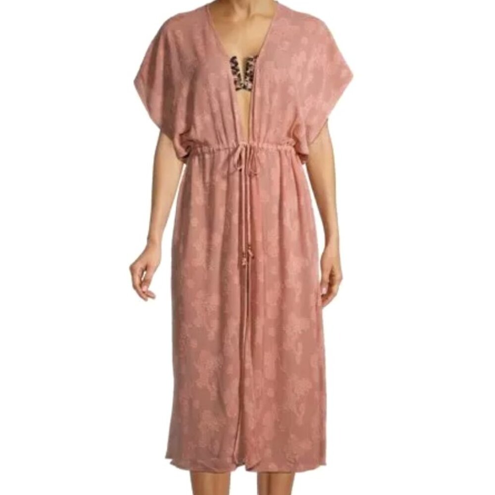 Time and Tru 3X Midi Caftan Swim Cover Up Front Tie Dusty Rose